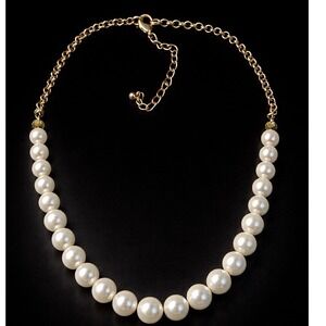 Elegant Faux Pearl Necklace White Beads Gold Tone Chain Adjustable Choker Style